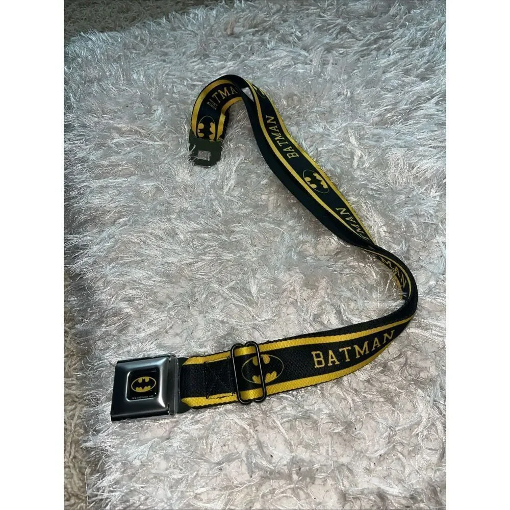 Batman DC Comics Black Yellow Licensed Seatbelt Seat Belt Style Men Buckle Down